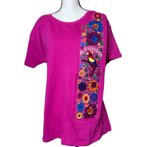 El Salvador Embroidered Floral Parrot Tee Shirt XXL